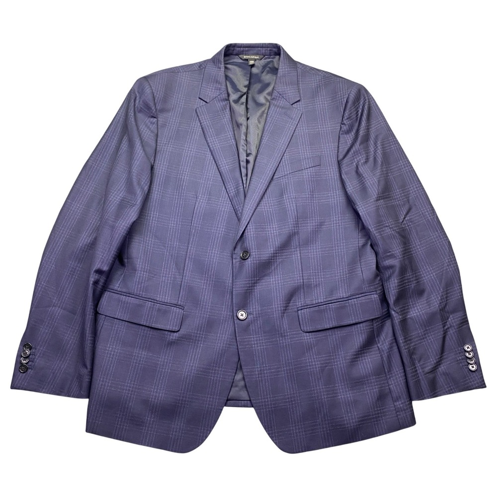 Banana Republic Slim Fit Marzotto Super 100s Wool Blazer Navy Plaid 46R 351472